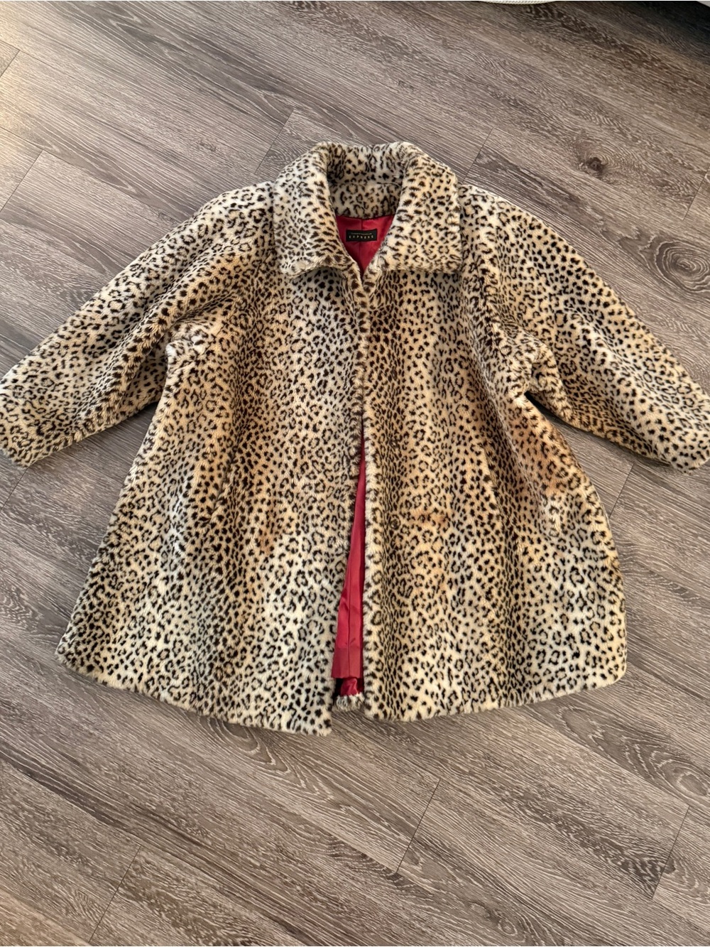 Express Vintage Oversized Faux Fur Leopard Coat
